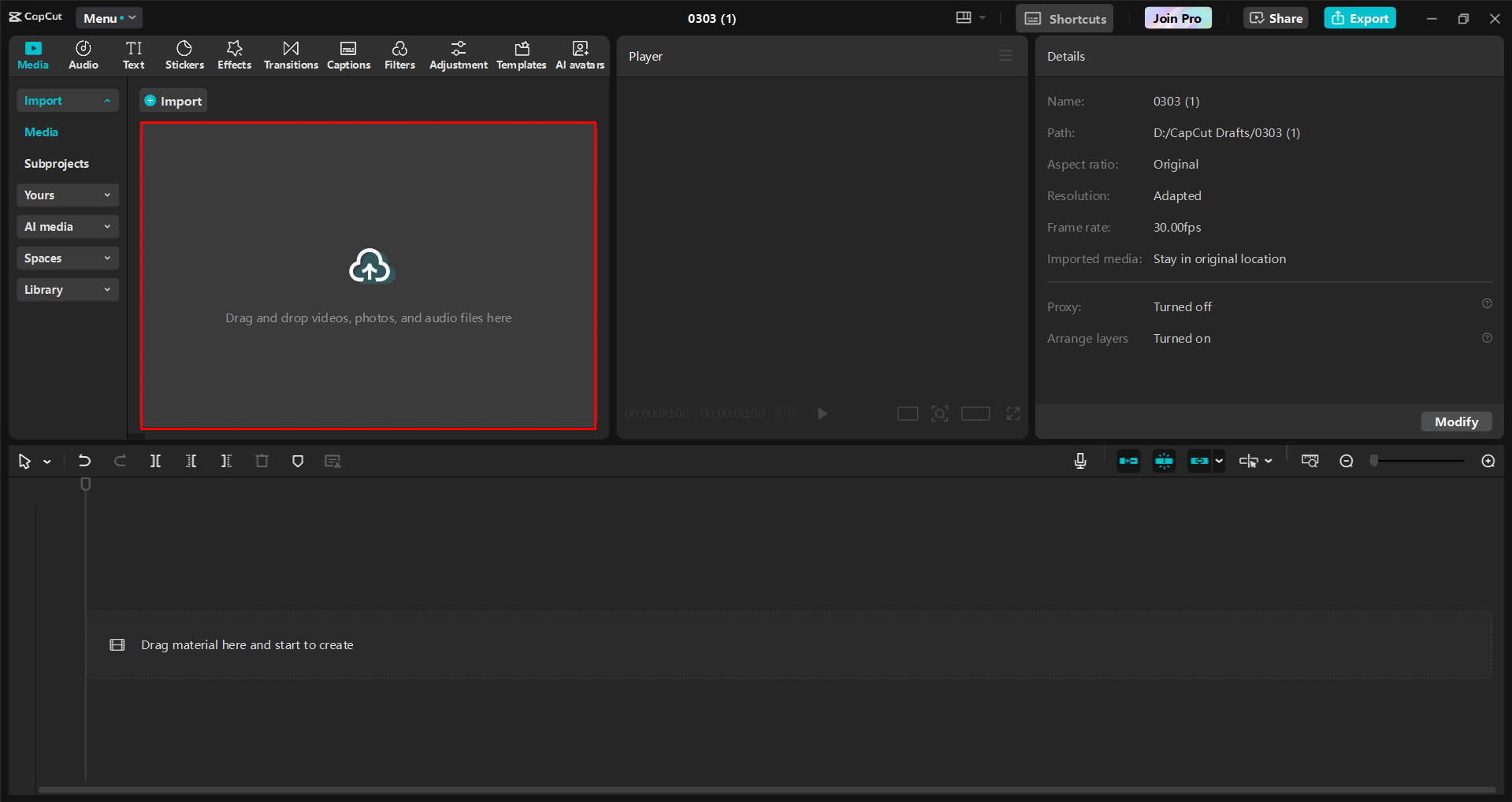 Importing a video into the CapCut desktop video editor