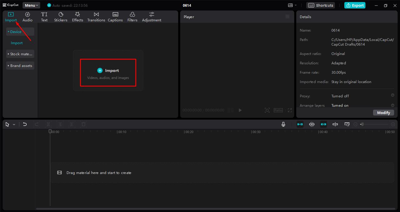 Uploading a video containing subtitles in the CapCut desktop video editor