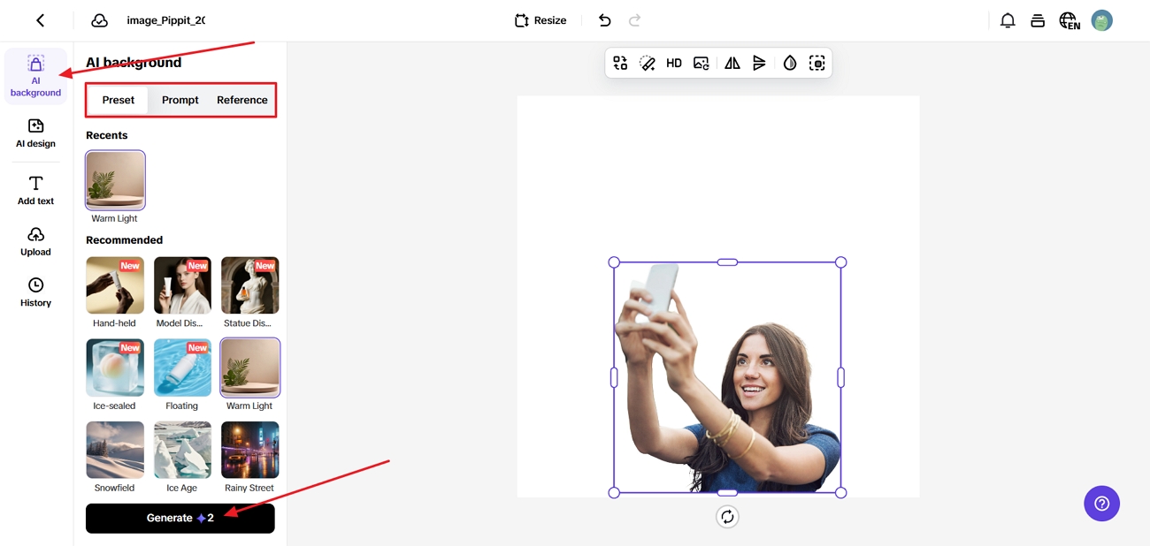 poista tausta käyttämällä pippitiä