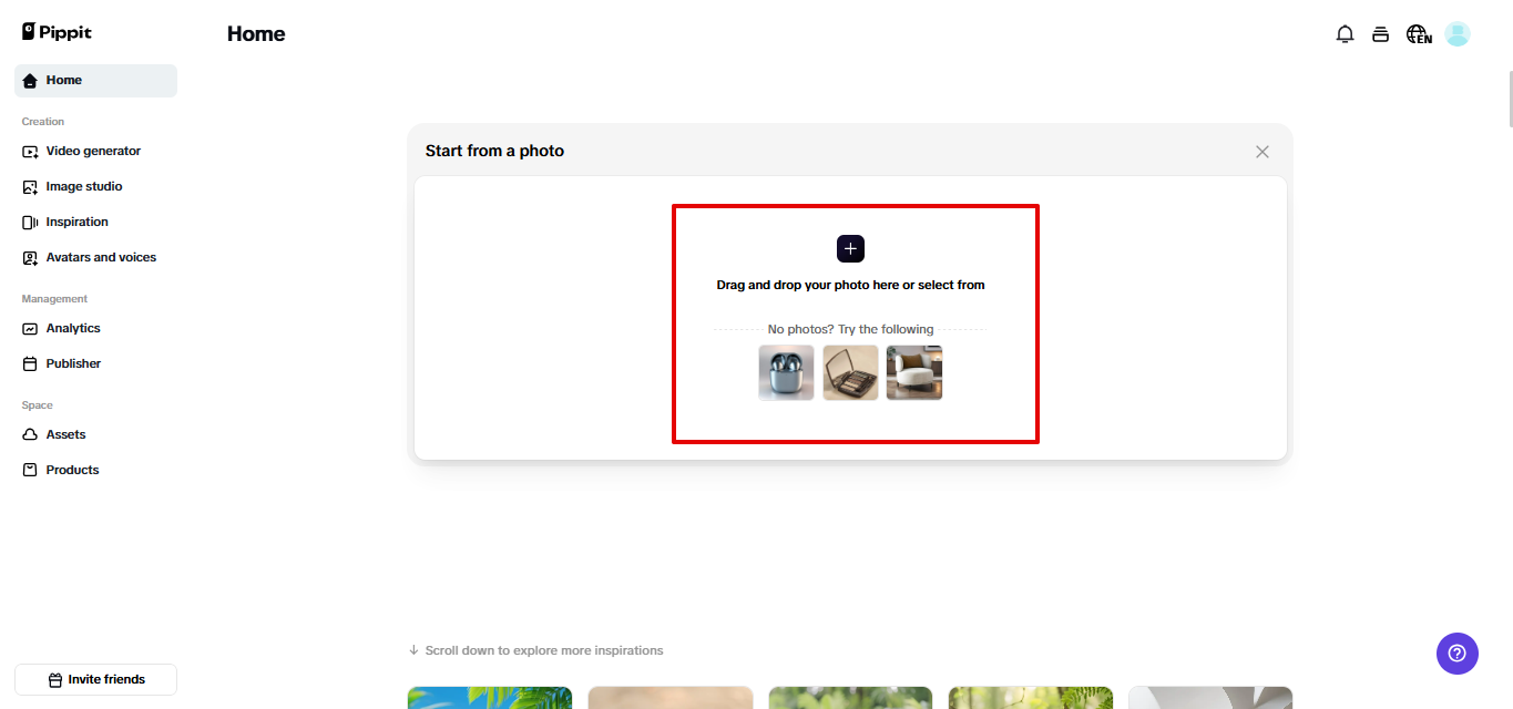 Uploading picture to Pippit