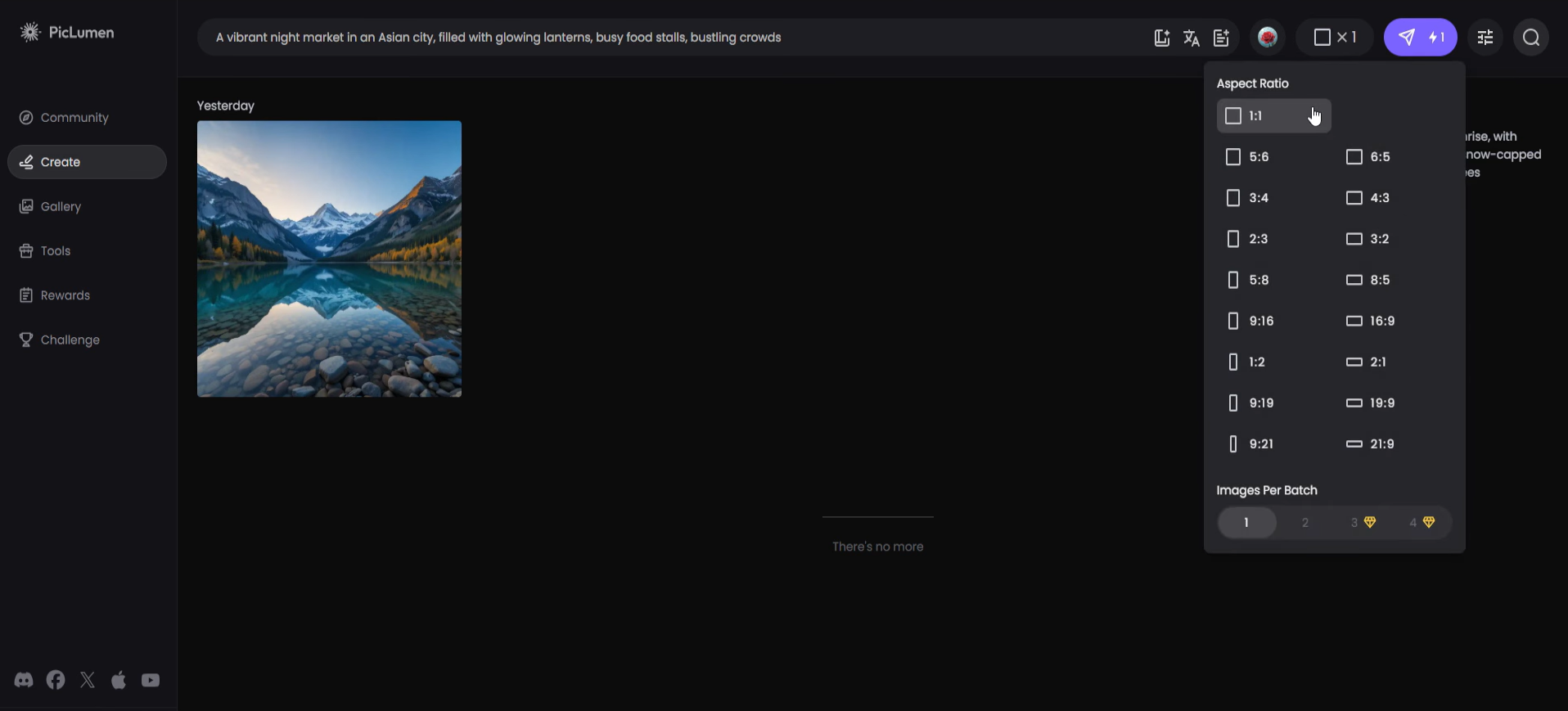Antarmuka PicLumen - generator gambar AI realistis online gratis.