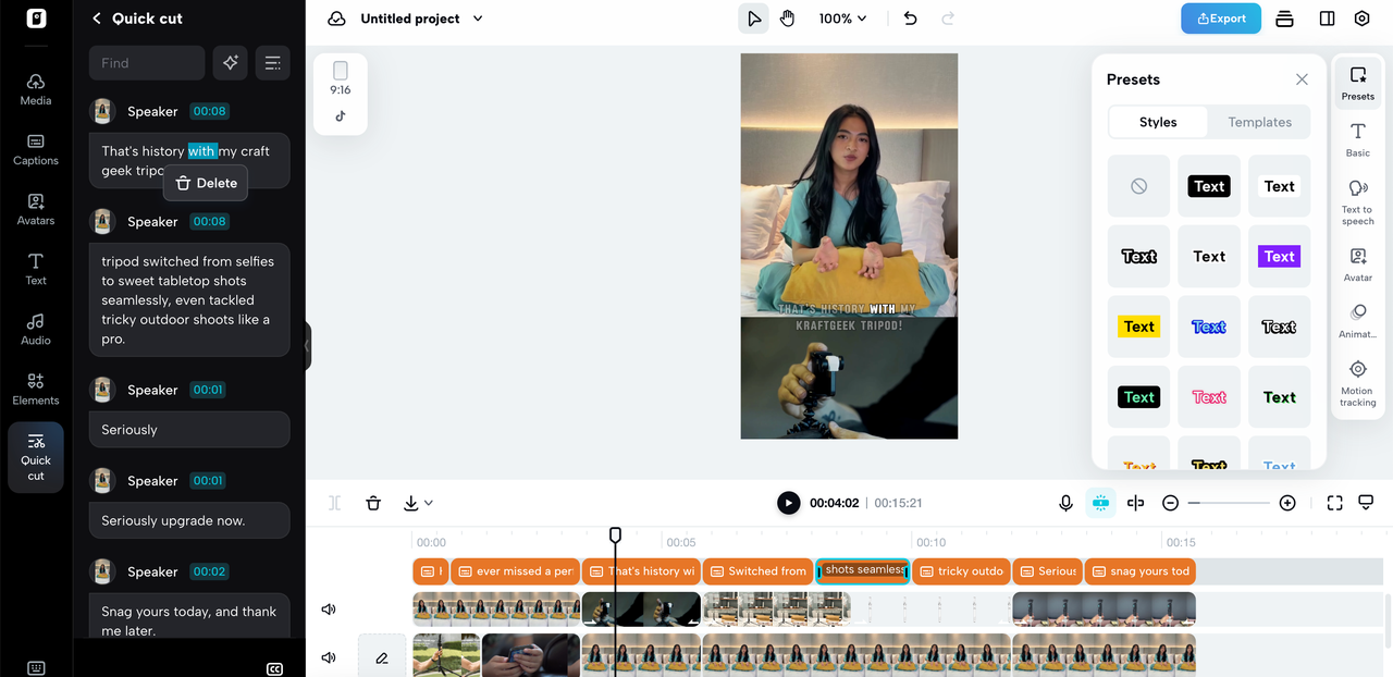 Cut video with texts