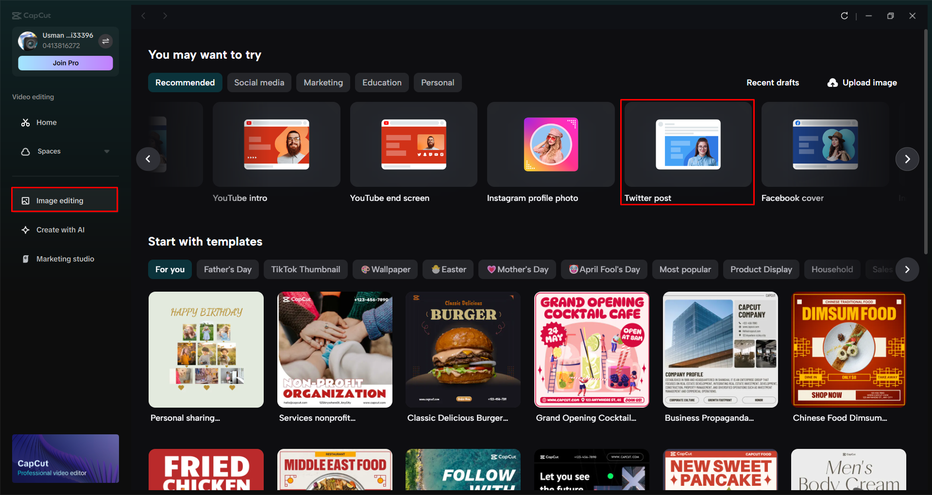 Pagbubukas ng tool sa pag-post sa Twitter sa CapCut desktop video editor
