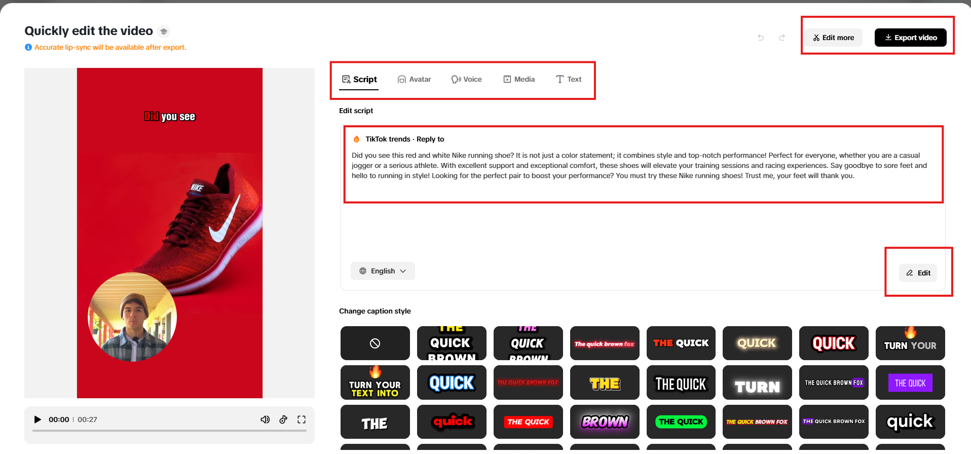 Quick editing interface