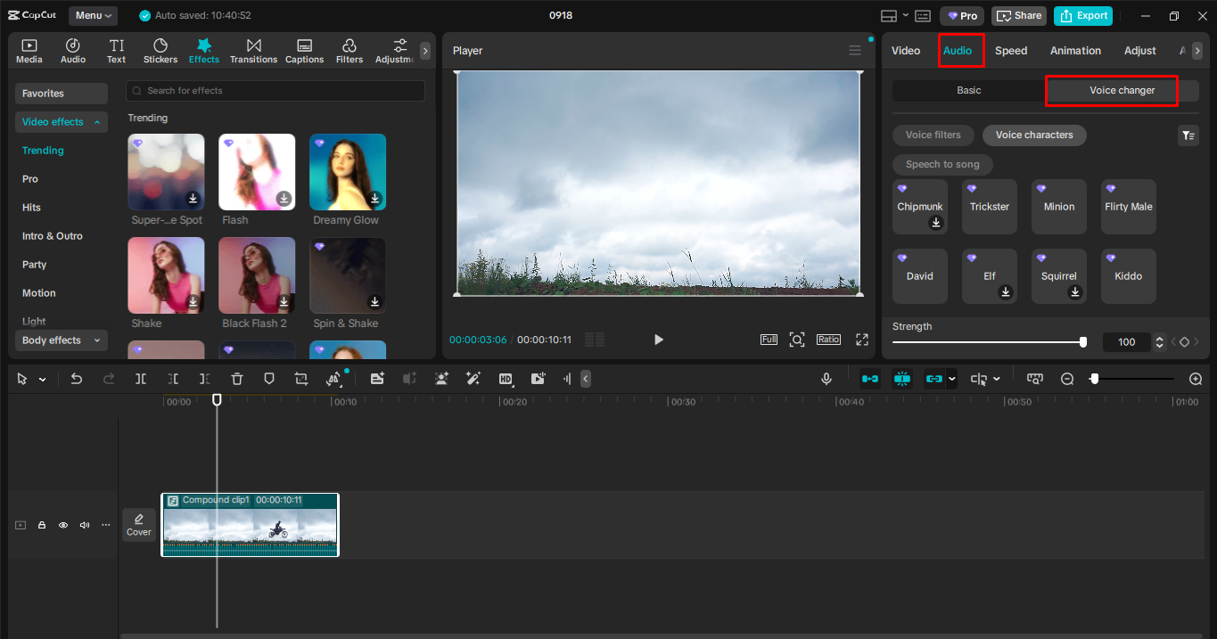 Changing the voice of video in the CapCut desktop video editor