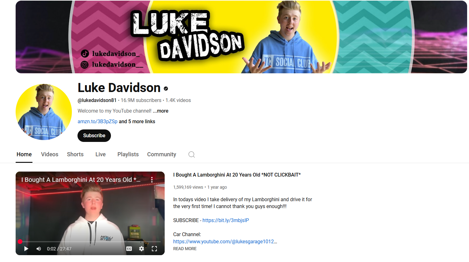 Luke Davidson - Chaîne YouTube amusante