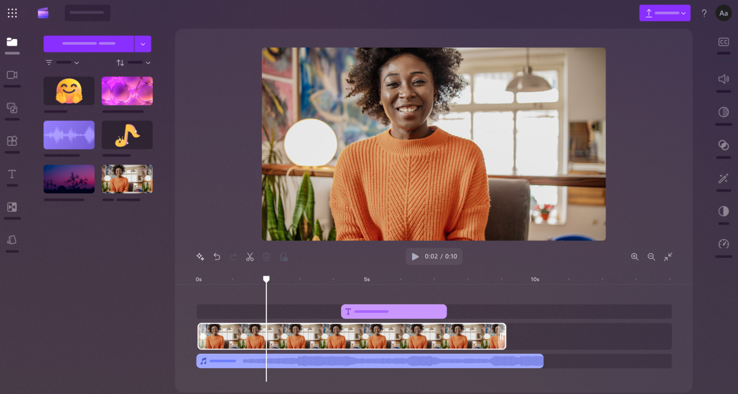 Interface of Clipchamp - the most liked video clip editor