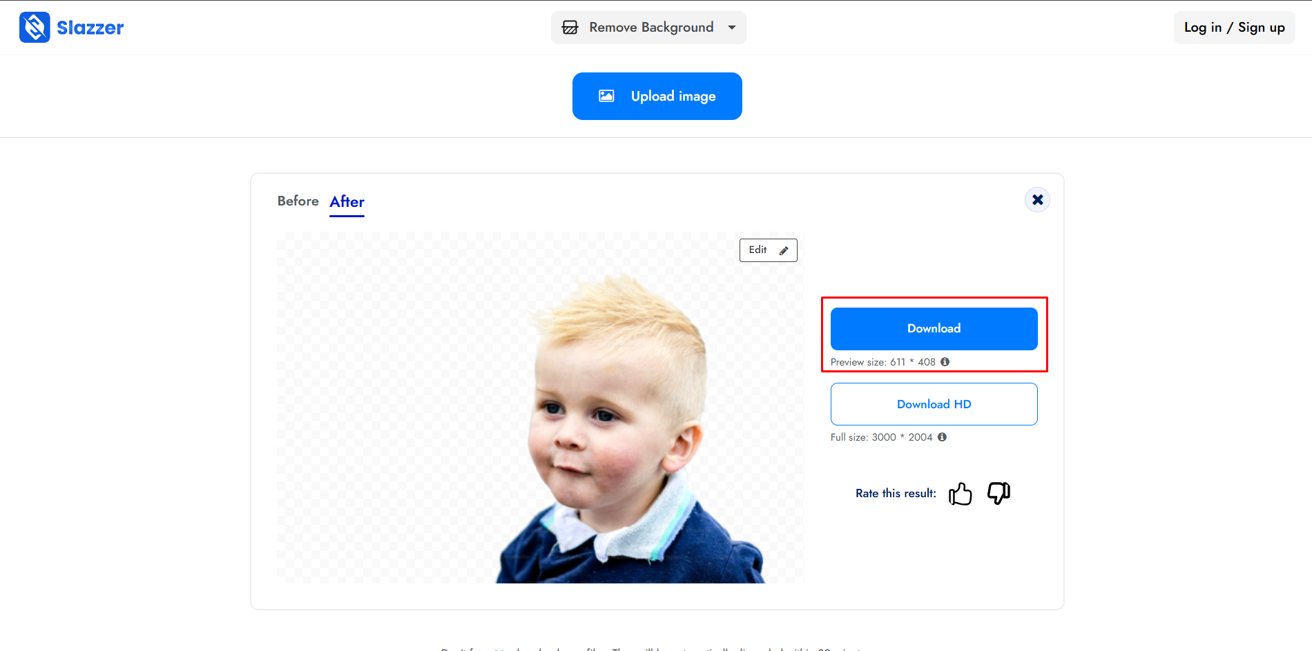 Downloading the image from Slazzer