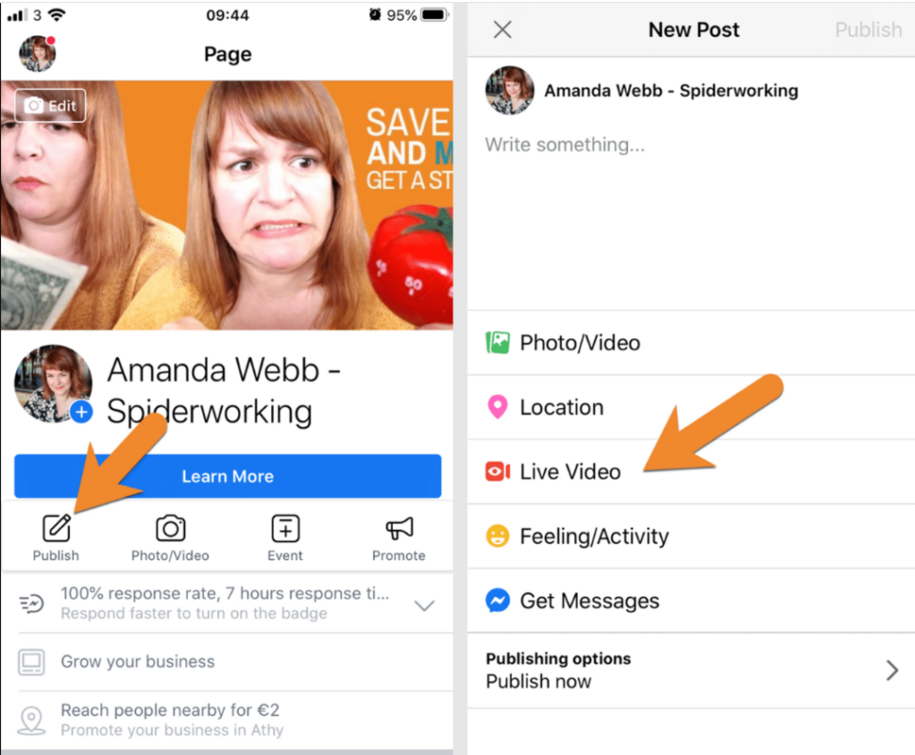 モバイルアプリからFacebookページにライブ配信する