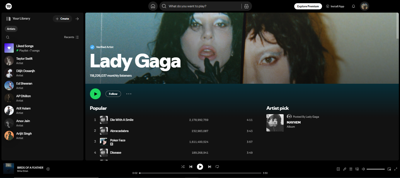 Lady Gaga - wśród 200 najlepszych artystów na Spotify