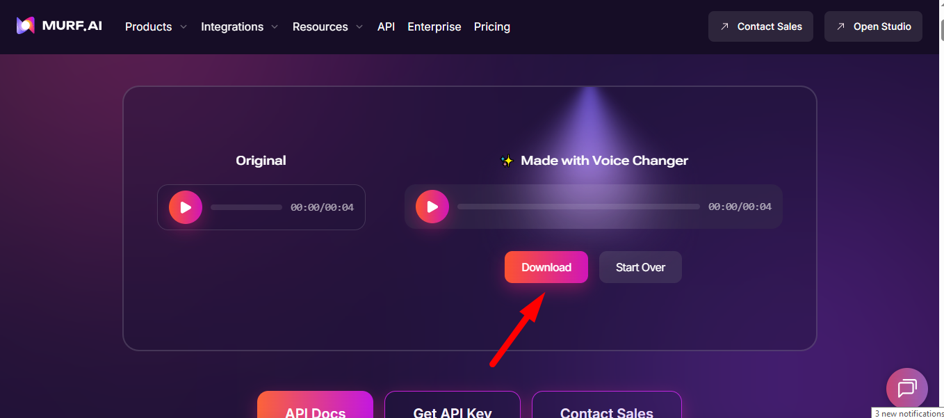 Downloading the audio file in Murf AI