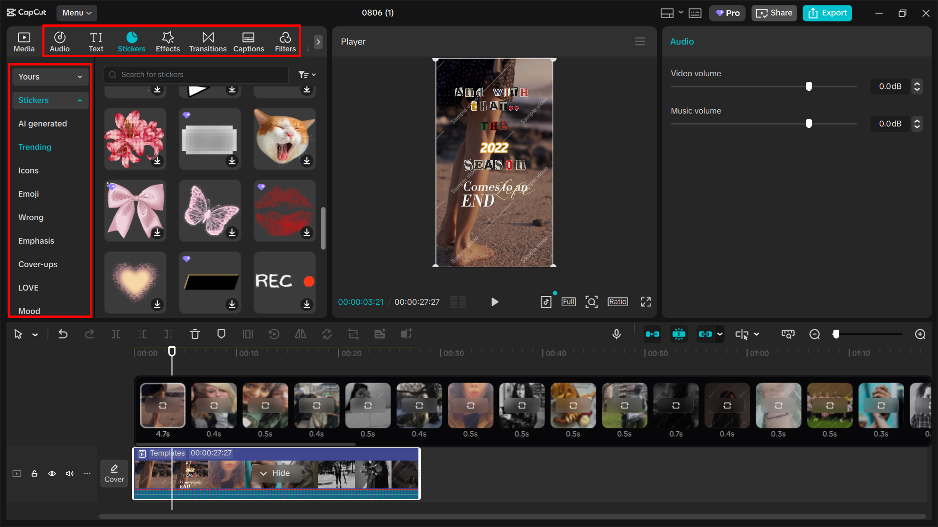 Menyesuaikan templat tahun baru dalam editor video desktop CapCut