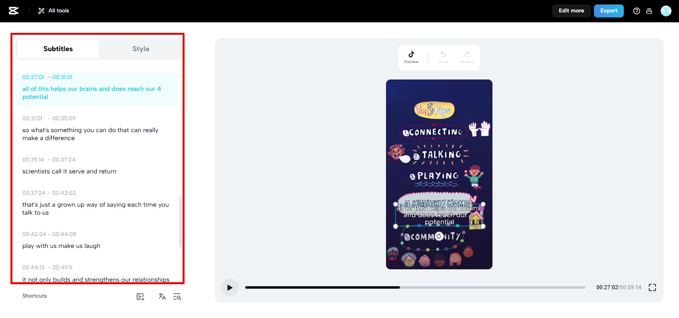 CapCut Webの素早い字幕生成