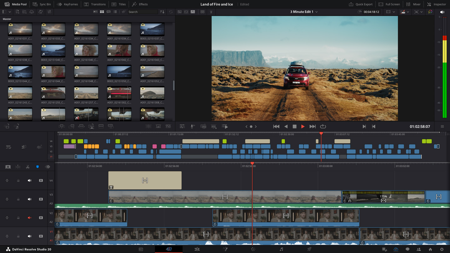 Interfejs DaVinci Resolve - profesjonalnego edytora wideo do filmów GoPro