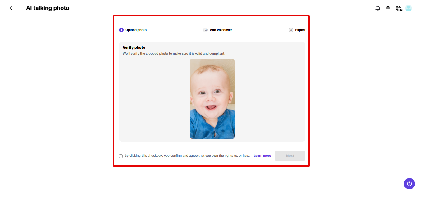 Uploading baby photo to Pippit