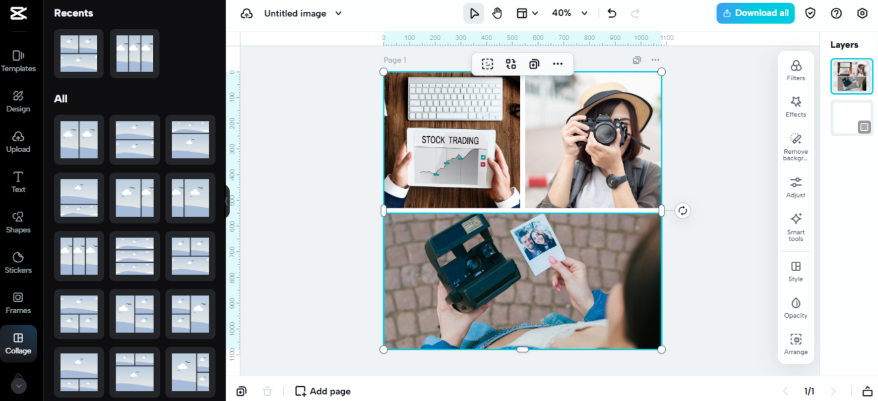 Interfaccia di CapCut Web - Uno strumento gratuito per la disposizione di foto
