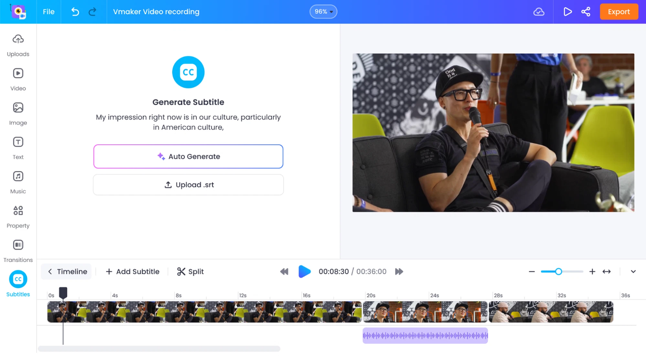 การตัดต่อวิดีโอ Vmaker AI