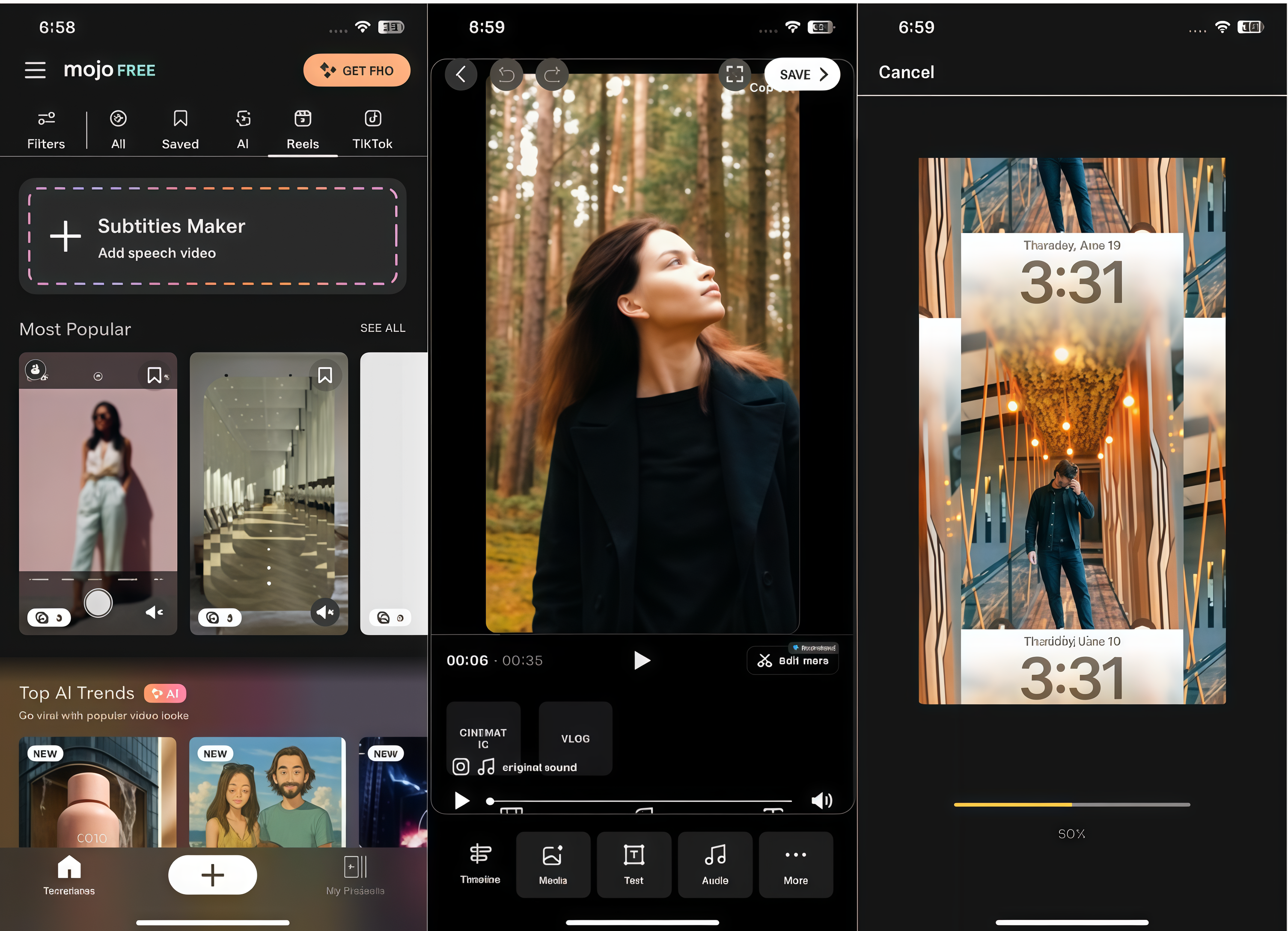 Interface of Mojo - another free reel template app