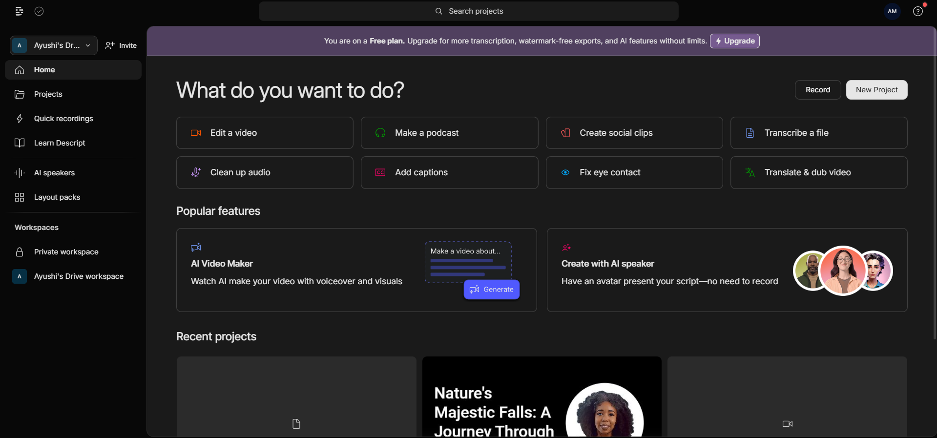Descript interface