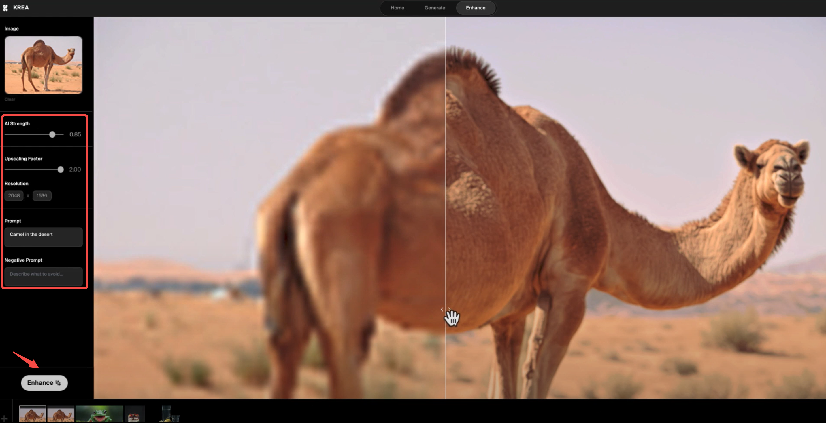 Verbesserung des Bildes im Kreado AI Photo Enhancer
