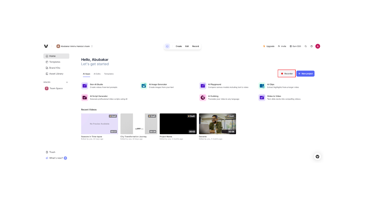 Access Screen Recorder and input your script