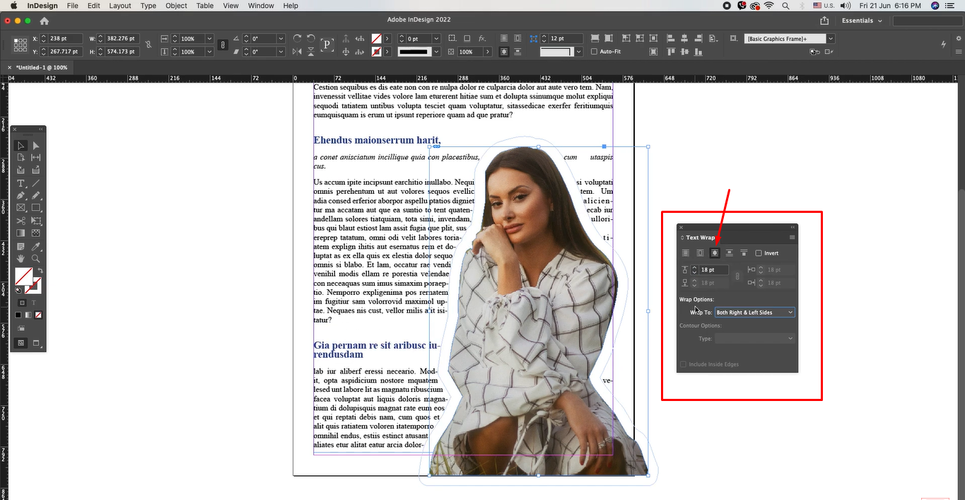 Hình ảnh cho thấy cách làm cho văn bản quấn quanh hình ảnh trong InDesign